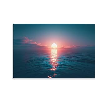 風景画 油彩 海と夕日 油絵 絵画 【夕日の海】 - HR | minne byGMOペパボ 国内最大級